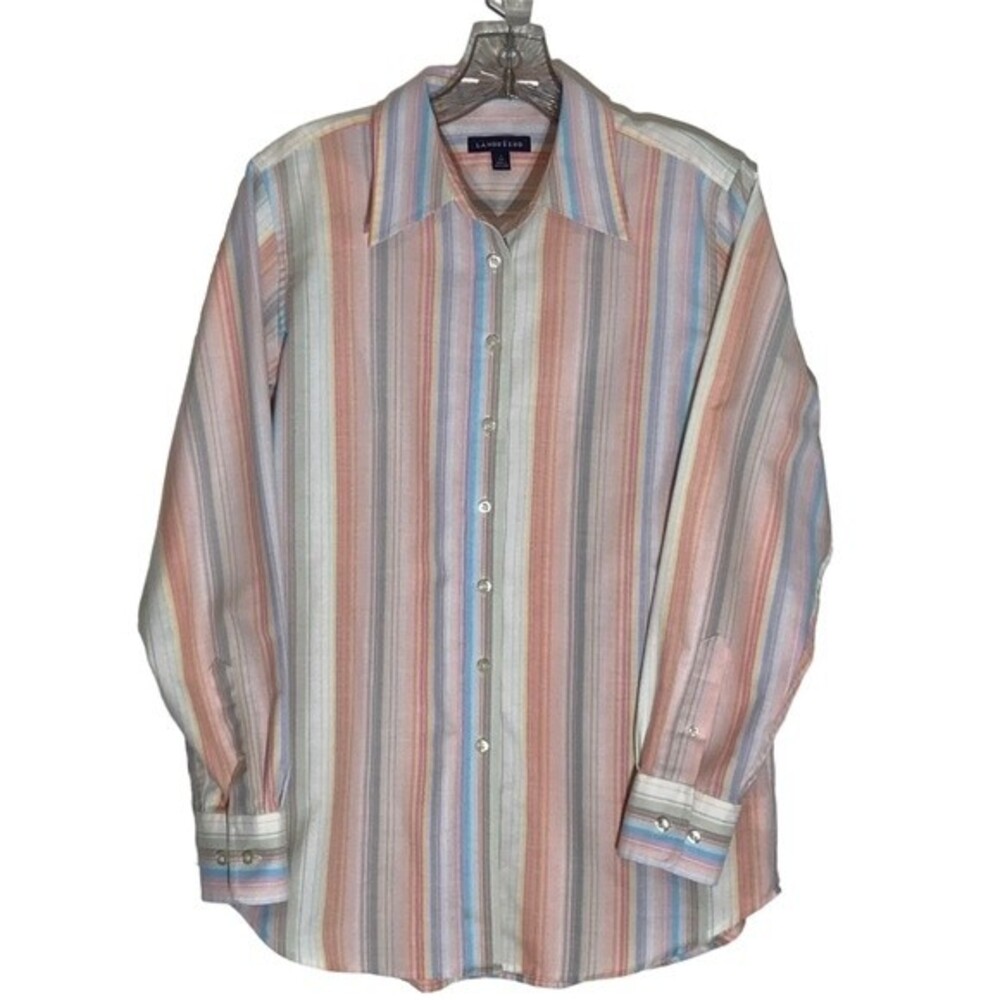 Land's End Striped Button Up Shirt SMALL Size 6-8